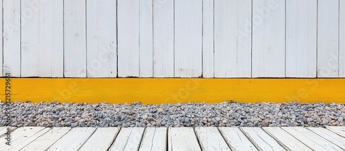 Wallpaper Mural White Wooden Floor with Yellow Trim and Gravel Base Minimalistic Space for Text in Bright Natural Light Setting Torontodigital.ca