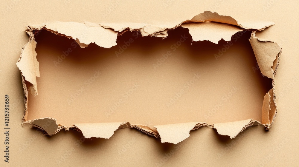 Torn paper frame, beige background, studio shot, mockup Torn paper frame, beige background, studio shot, mockup