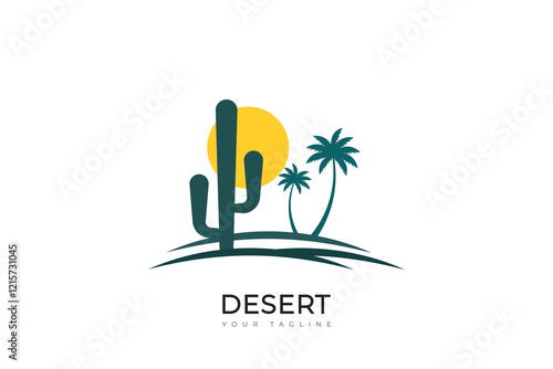 Simple desert logo design, desert logo with palm, cactus, sunset and retro colors