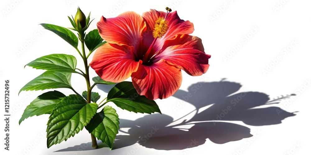 Obraz premium 3D Rendered Hibiscus Silhouette, White Background, Botanical Illustration, Silhouette Photography, High-Resolution Image