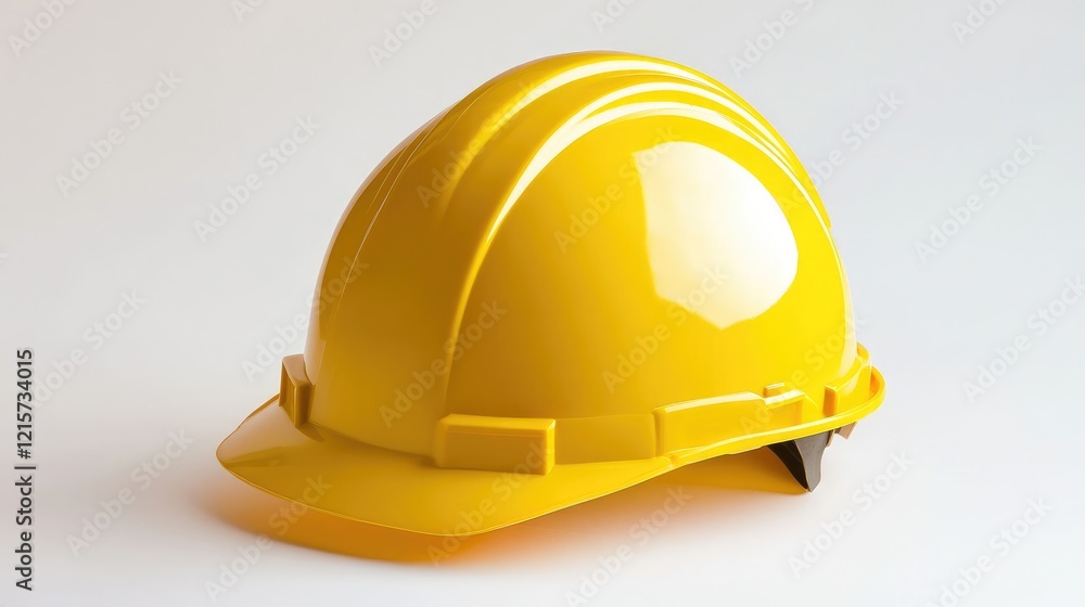 Fototapeta premium Yellow Safety Construction Helmet Isolated on Clean White Background for Industrial and Building Projects