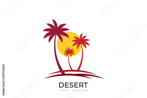 Simple desert logo design, desert logo with palm, cactus, sunset and retro colors