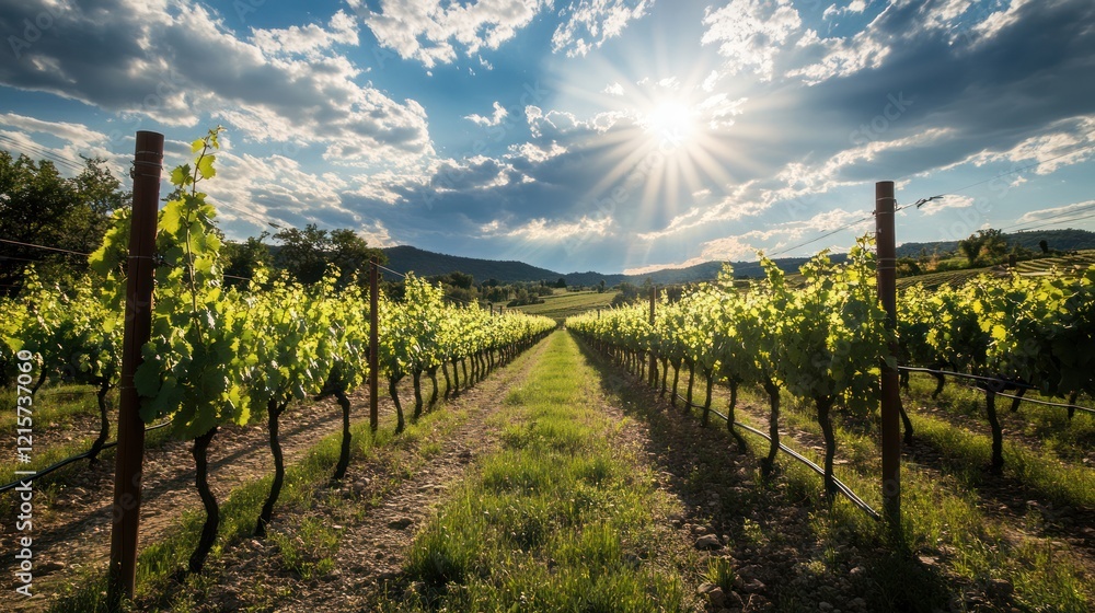 Obraz premium Sunlit Vineyard Rows