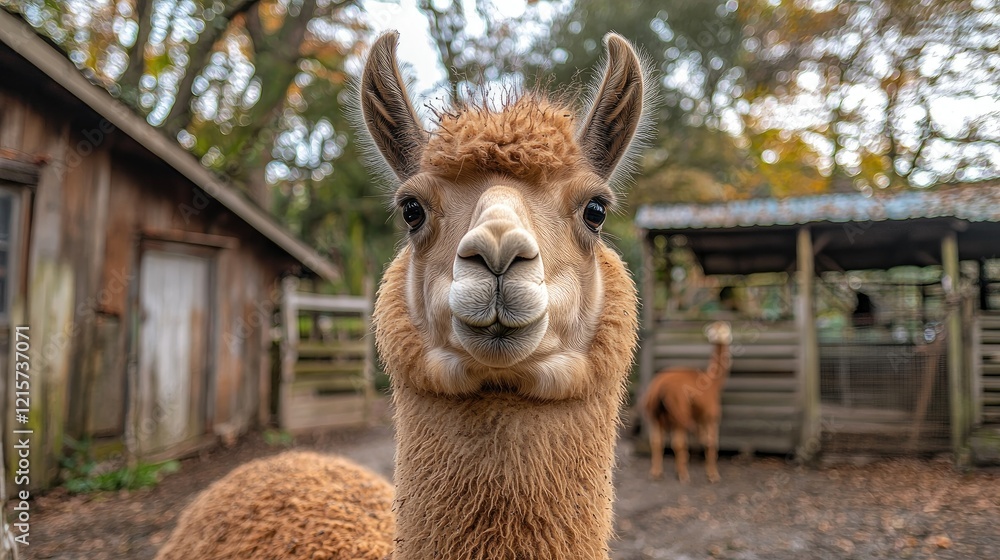 Obraz premium Adorable Alpaca Portrait Farm Animal Closeup