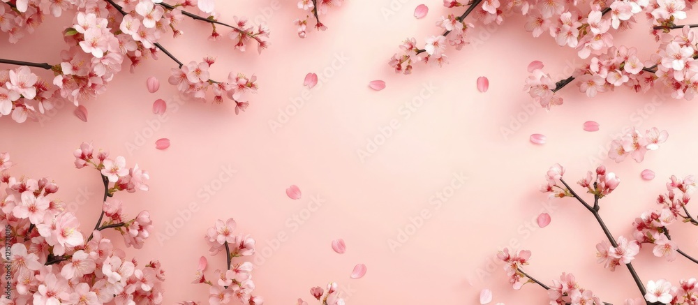 Cherry blossom border design with pink background and ample copyspace for text or messages celebrating spring or special occasions