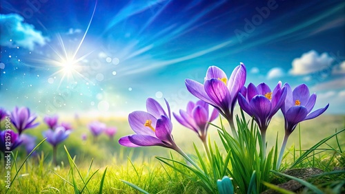 Beautiful Violet Spring Flowers in the Wind - Vibrant Nature, Floral Serenity, Blooming Petals, Springtime Bliss, Colorful Landscapes, Outdoor Beauty, Fresh Blooms, Nature's Wonder, Floral Photography