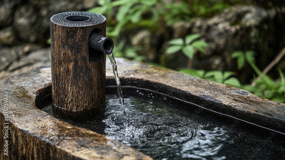 Rustic outdoor faucet with flowing water droplets and natural setting featuring empty space for text or promotional content Rustic outdoor faucet with flowing water droplets and natural setting featuring empty space for text or promotional content