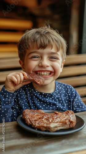 Happy Child Enjoying a Delicious Barbecue Meal at a Cozy Setting