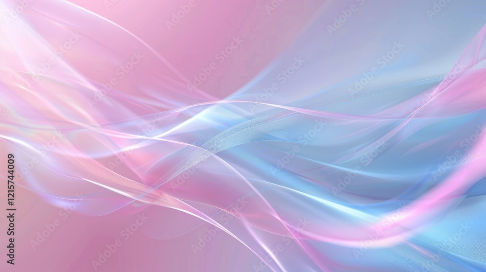 Fototapeta premium Soft pastel waves in pink and blue create a calming and abstract background.
