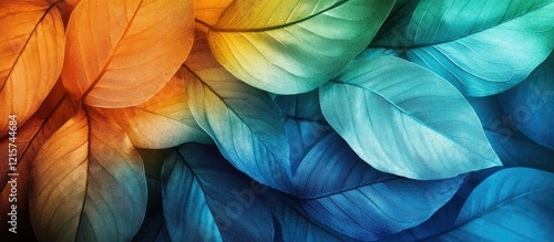 Wallpaper Mural Vibrant Abstract Leaf Design in Blue Green and Orange with Blank Space for Text Ideal for Backgrounds and Creative Projects Torontodigital.ca