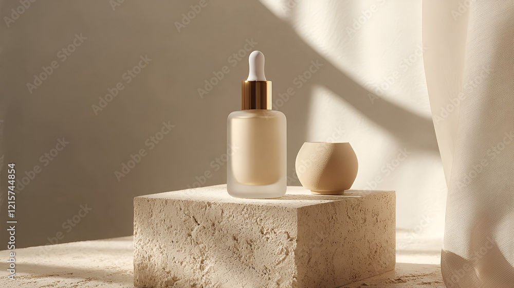 Elegant skincare product display. Neutral tones, soft lighting, and a minimalist aesthetic create a calming and luxurious feel. Elegant skincare product display. Neutral tones, soft lighting, and a minimalist aesthetic create a calming and luxurious feel.