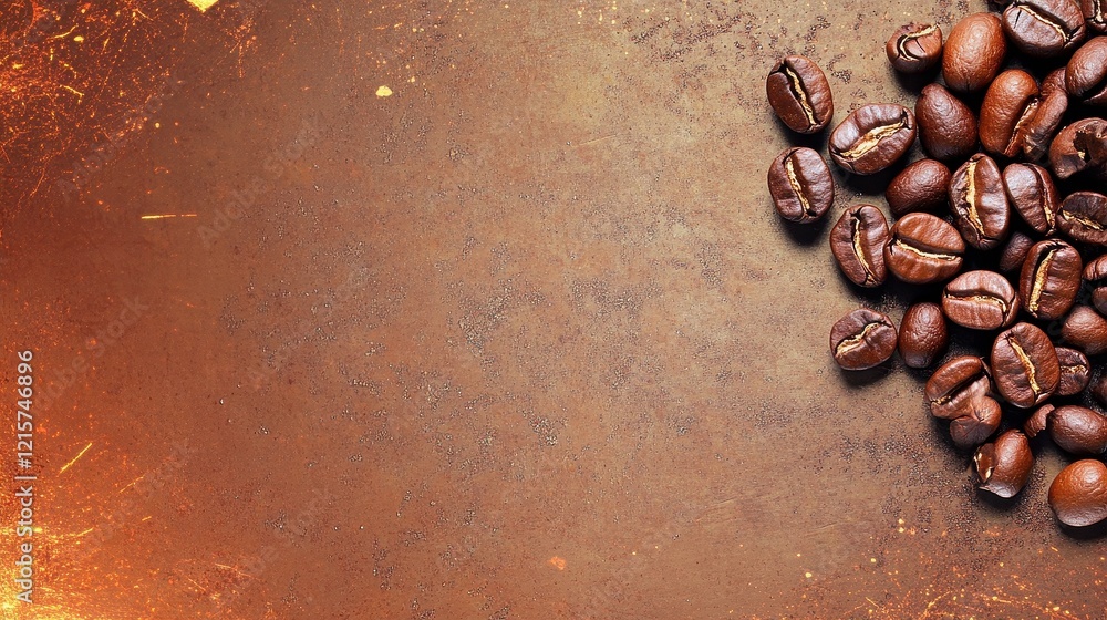 Dark roasted coffee beans scattered on a textured metallic surface, conveying warmth and a rich aroma for coffee enthusiasts and culinary artists. Dark roasted coffee beans scattered on a textured metallic surface, conveying warmth and a rich aroma for coffee enthusiasts and culinary artists.