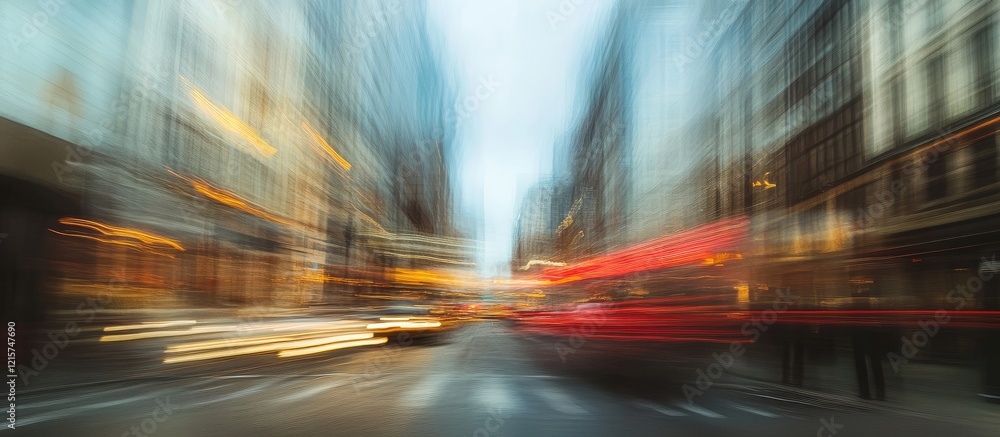 Abstract motion blur of bustling financial district street scene with space for text highlighting urban energy and speed Abstract motion blur of bustling financial district street scene with space for text highlighting urban energy and speed