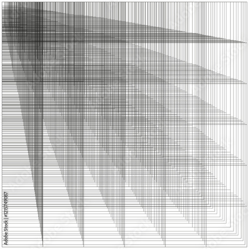 Layered angular lines. Monochrome abstract grid. Sharp striped shapes. Optical perspective pattern.