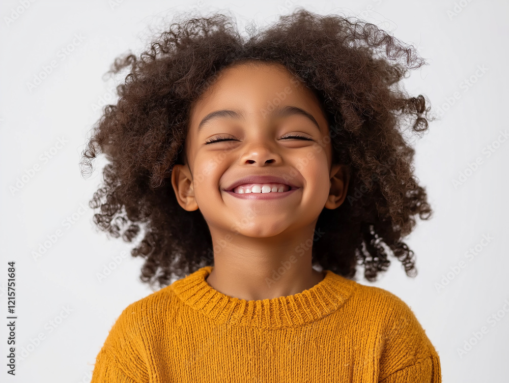 Smiling Child in Yellow Sweater, Radiating Joy and Happiness, White Background Smiling Child in Yellow Sweater, Radiating Joy and Happiness, White Background