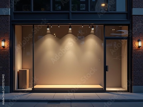 Empty Retail Store Window Display Mockup with Spotlights for Fashion Boutique and Brand Visual Merchandising Design