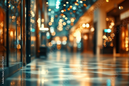 Blurred Luxury Shopping Mall with Elegant Lighting and Upscale Decor Reflections photo