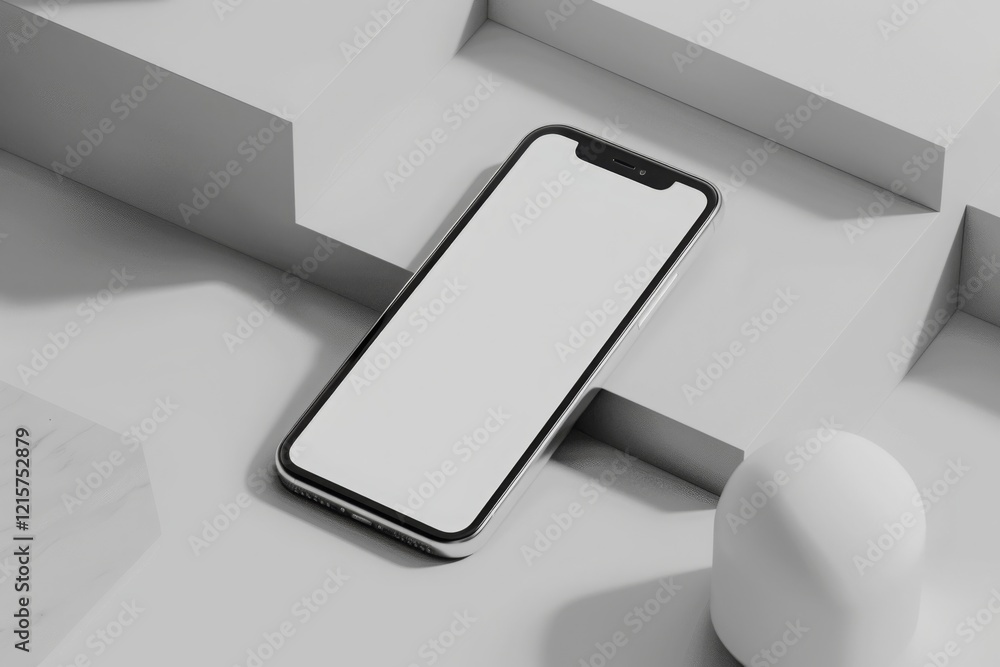 Minimalistic Smartphone on Geometric Background with Blank Screen for Mockup, Perfect for Technology, Advertising, and Product Promotion Use Minimalistic Smartphone on Geometric Background with Blank Screen for Mockup, Perfect for Technology, Advertising, and Product Promotion Use