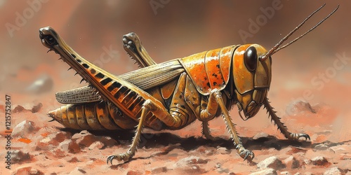 Wallpaper Mural Stunning Close-Up of Vibrant Desert Grasshopper on Arid Terrain Highlighting Unique Colors and Insect Anatomy in Natural Habitat for Wildlife Enthusiasts Torontodigital.ca