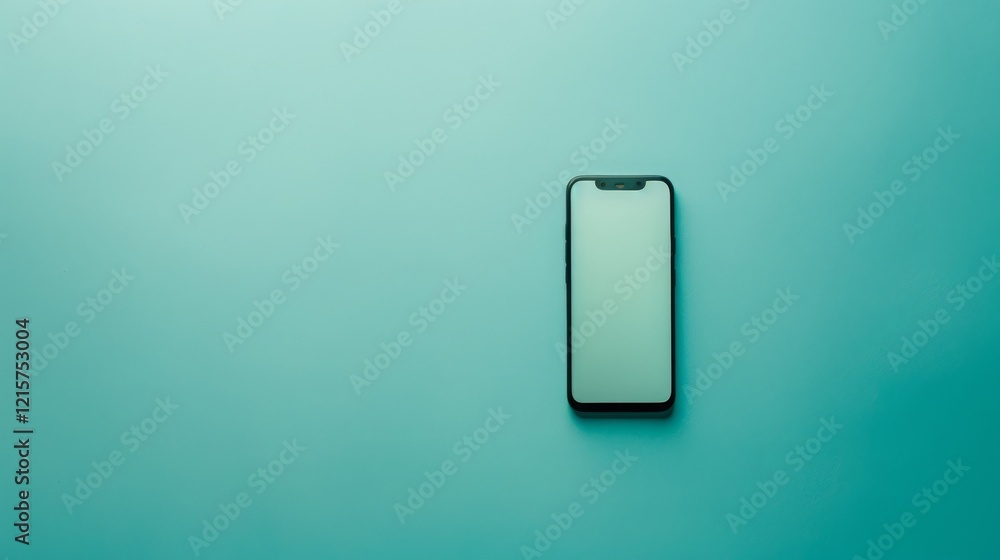 Minimalistic Smartphone Displaying Blank Screen on Soft Turquoise Background Ideal for Template Use and Modern Technology Concepts in Visual Media Minimalistic Smartphone Displaying Blank Screen on Soft Turquoise Background Ideal for Template Use and Modern Technology Concepts in Visual Media