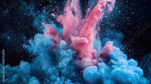 explosive dance of cyan pigments frozen in time particles creating galaxylike formations against velvet darkness photo