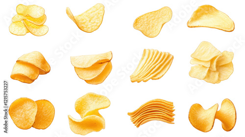 Wallpaper Mural n assortment of potato chips arranged in a grid layout. showcasing various shapes and textures the chips are golden and crispy. highlighting their appeal as a popular snack food the clean white backgr Torontodigital.ca