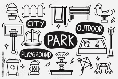 set of park doodle good for background, wallpaper, icon, printable, element design, etc