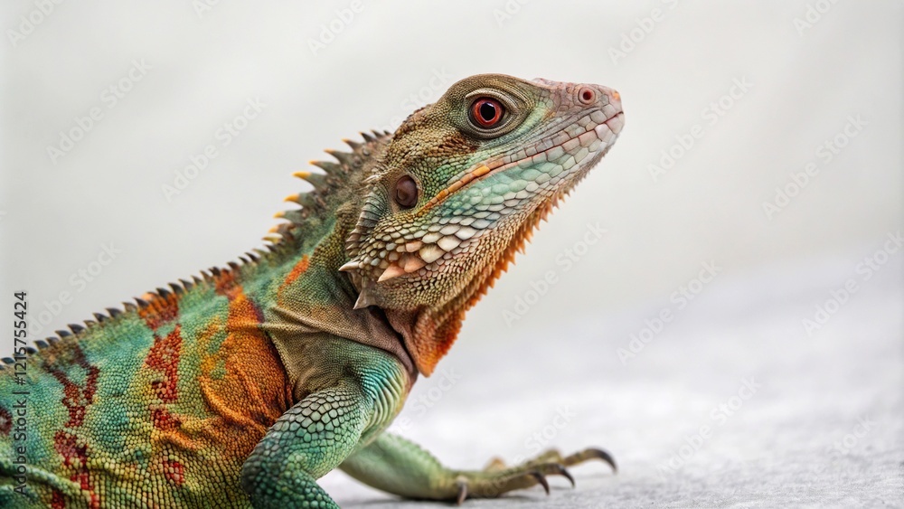 Obraz premium Colorful reptile sits in isolation with vibrant scales and patterns, pattern, yellow, scale, colorful