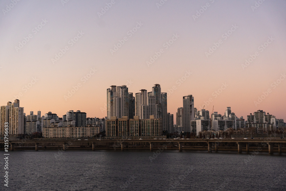 Fototapeta premium city harbour sunset