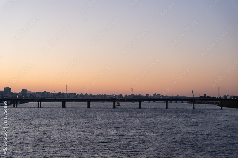 The Han River view with a nice sunset in Seoul The Han River view with a nice sunset in Seoul