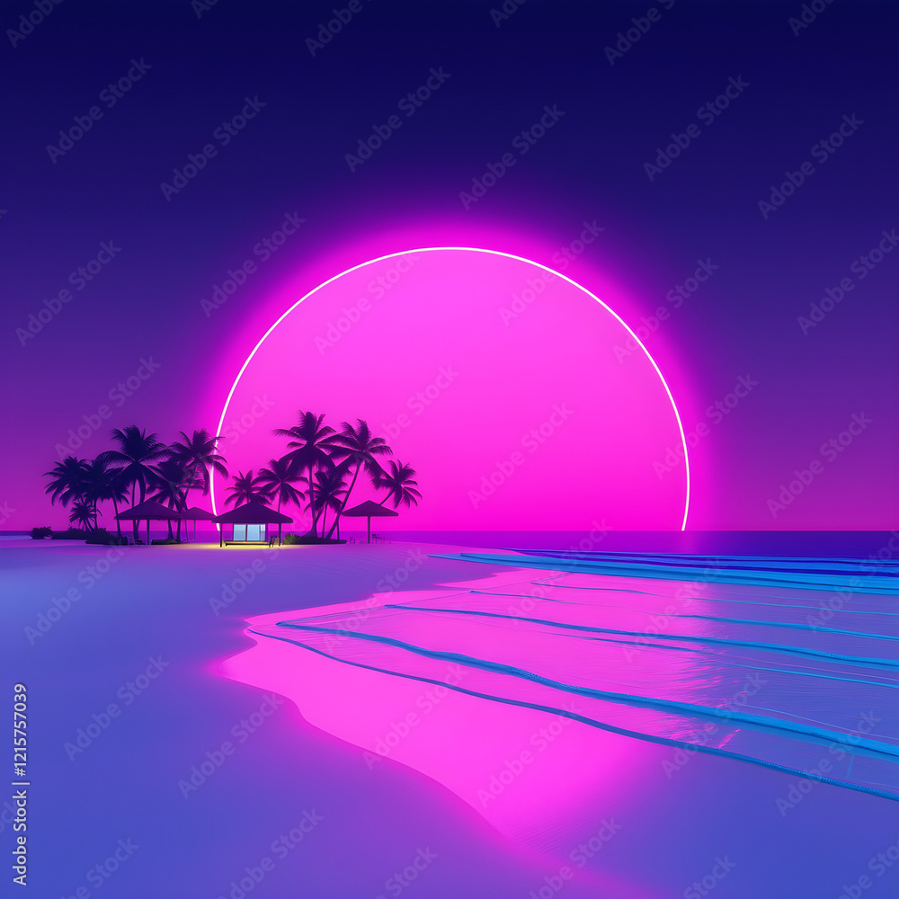 Naklejka premium 80's style neon beach illustration