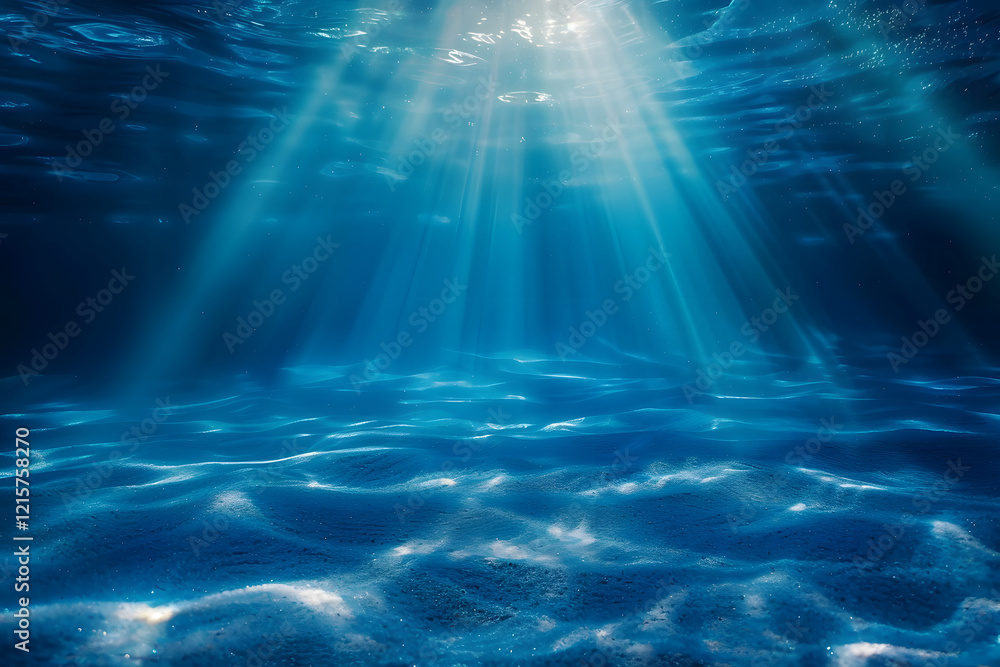 Underwater Scene: Sunlit Ocean Floor with Sandy Bottom Underwater Scene: Sunlit Ocean Floor with Sandy Bottom