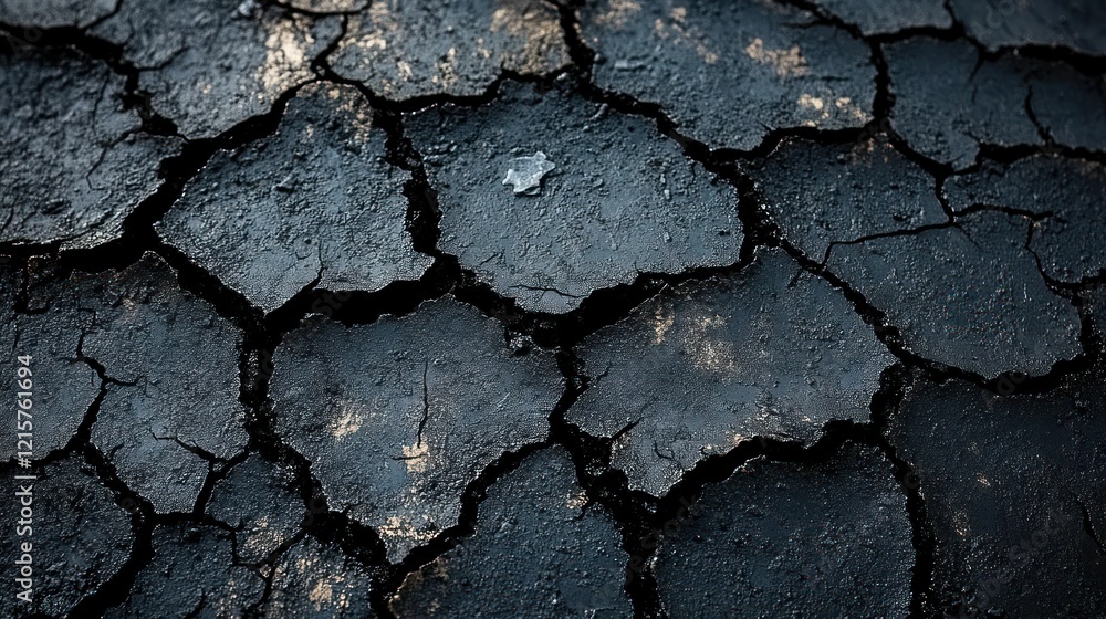 Fototapeta premium Cracked dark soil, drought, arid land, background texture, environmental