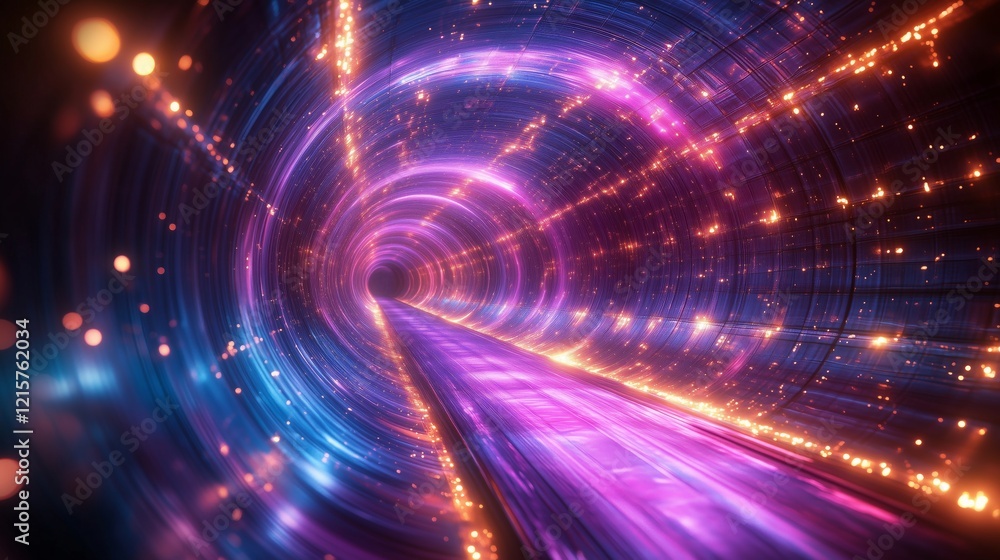 Obraz premium Exploring a Vibrant and Dynamic Light Tunnel in Space