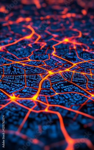 Abstract glowing city network map