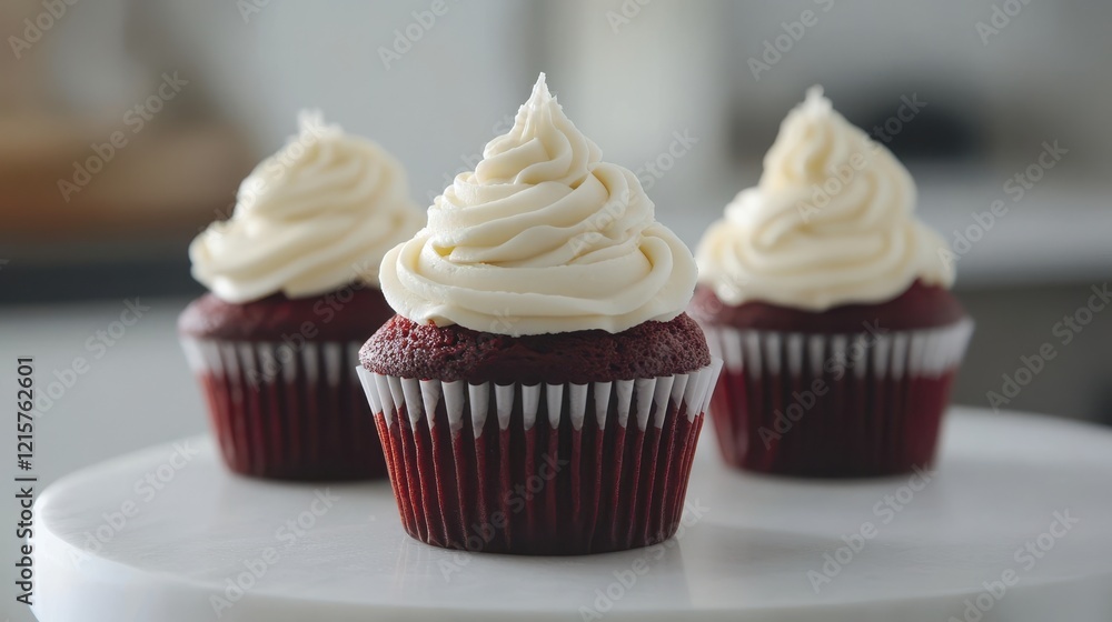 Three red velvet cupcakes with cream cheese frosting. Perfect for blogs, recipes, or bakery websites. Three red velvet cupcakes with cream cheese frosting. Perfect for blogs, recipes, or bakery websites.