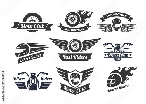Set of bike emblem collection, vintage custom motorcycle emblems, labels, badges, logos, prints, templates,Motorcycle garage and mechanic logo with retro style vector design