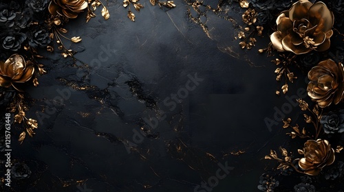 Elegant Dark Interior with Golden Floral Accents / 黄金の花のアクセントがあるエレガントなダークインテリア