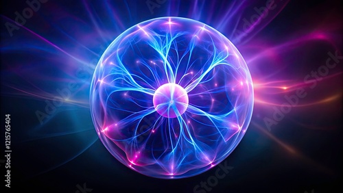 Wallpaper Mural Purple Blue Plasma Sphere, Minimalist Electromagnetic Energy Field, Science Abstract, Futuristic Energy, Plasma Art Torontodigital.ca