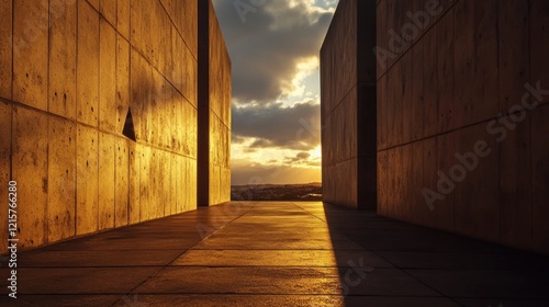 An Australian war memorial at sunset, with soft light casting long shadows on the stone, symbolizing reflection and honor, landscape photography with dramatic sky 