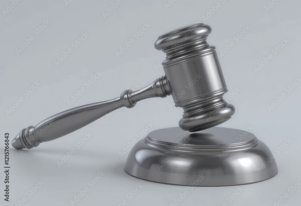 Silver gavel and block set against a minimalist gray background, symbolizing justice and legal authority in a modern context. Silver gavel and block set against a minimalist gray background, symbolizing justice and legal authority in a modern context.