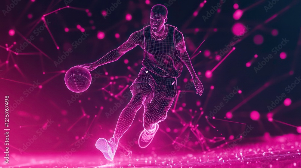 Obraz premium Abstract digital rendering of a basketball player dribbling.