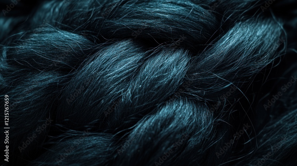 Obraz premium Dark braid texture close-up, woven strands, blurred background, haircare