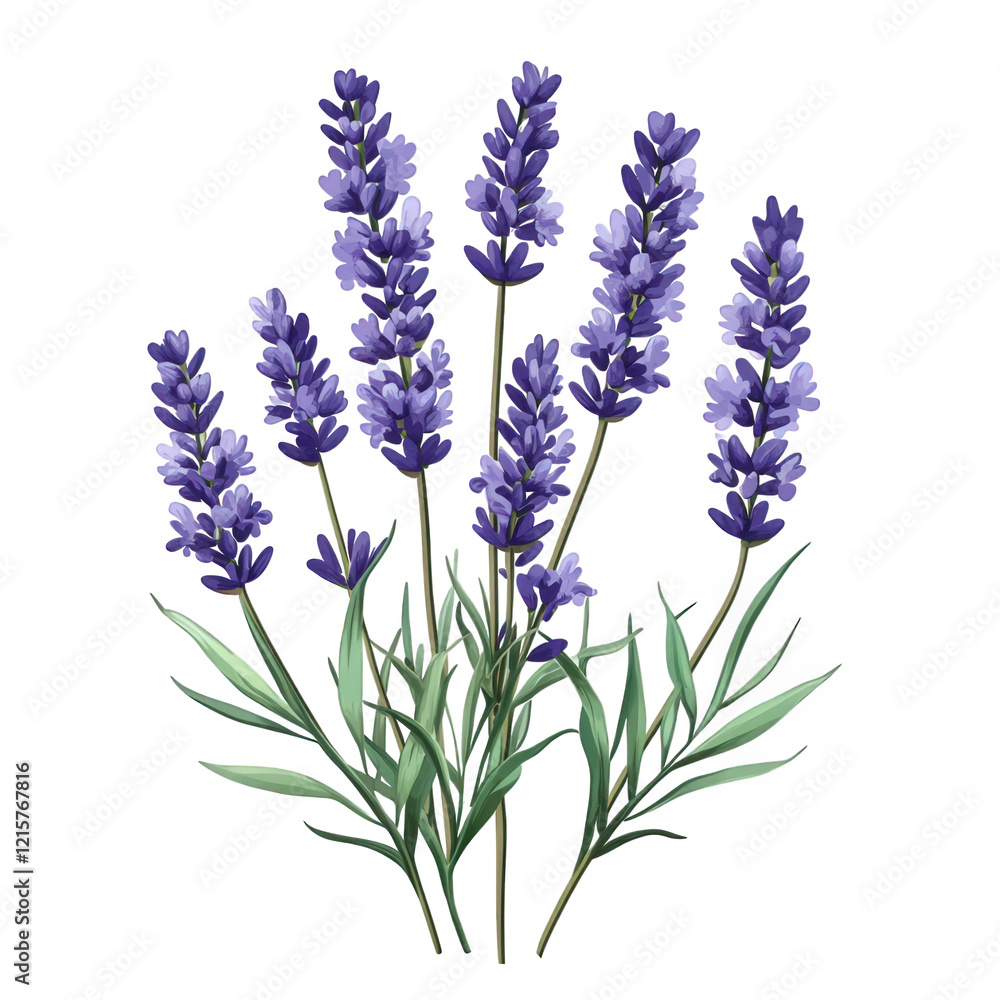 Obraz premium cluster of lavender flowers. showcasing their vibrant purple hues and delicate green leaves. symbolizing beauty and tranquility it serves as a decorative graphic element. suitable for various design p
