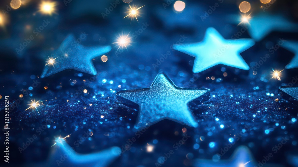 Sparkling blue stars on glitter background. Sparkling blue stars on glitter background.