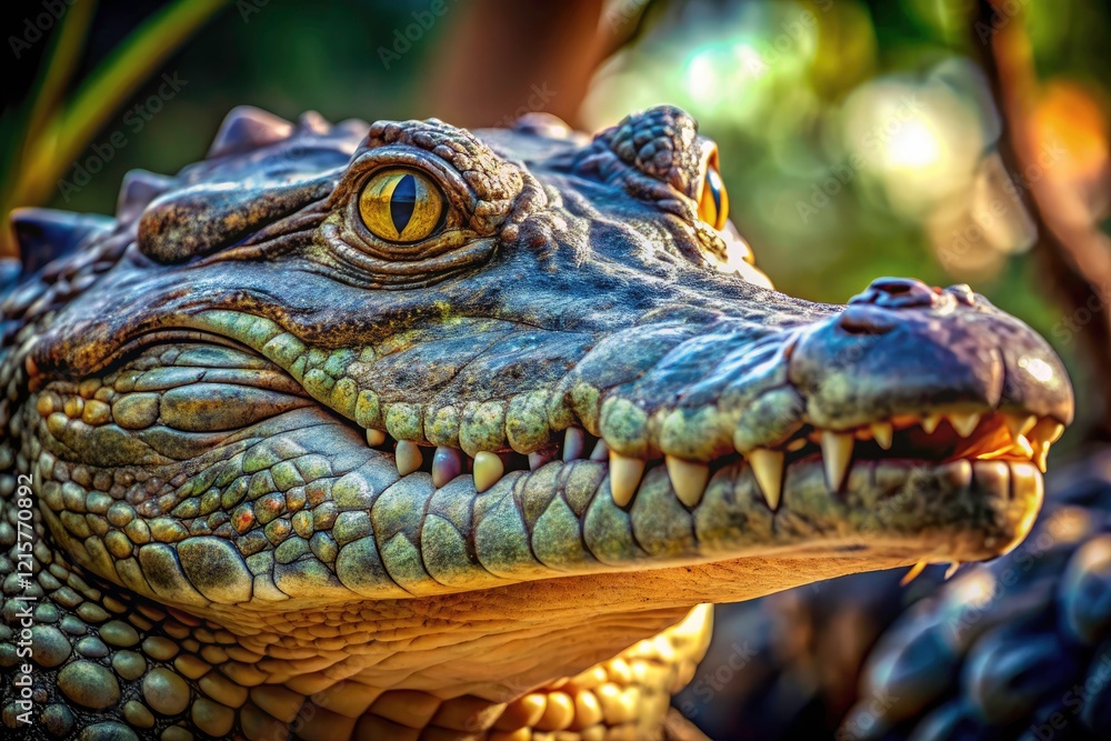 Fototapeta premium Stunning Crocodile Portrait Photography: Wild Reptile Close-Up, Nature Wildlife Image, Reptilian Eyes, Dangerous Beauty, Crocodile Face
