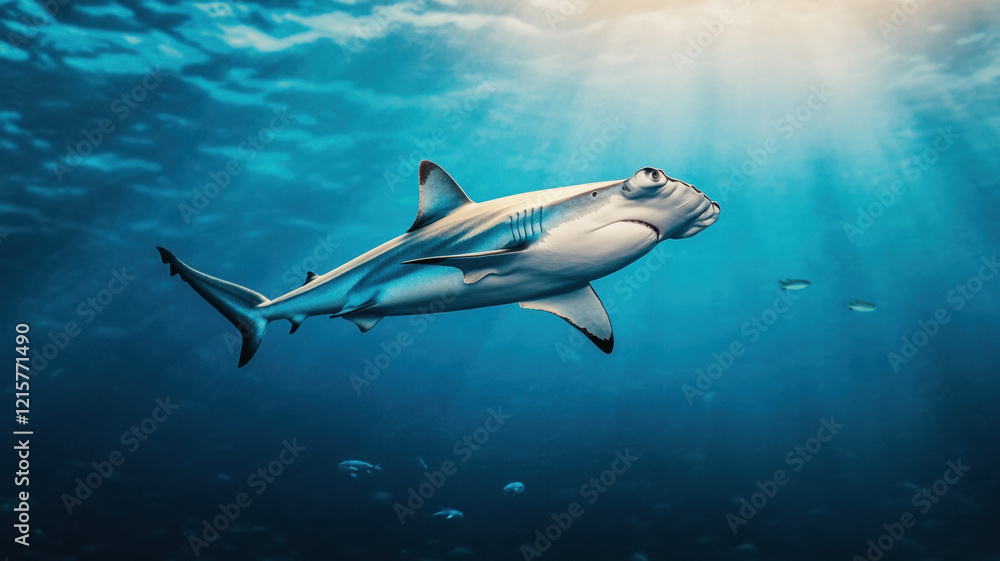Fototapeta premium hammerhead shark gracefully swims through deep ocean