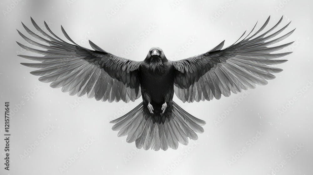 Naklejka premium Majestic Raven Soaring With Wings Spread Wide