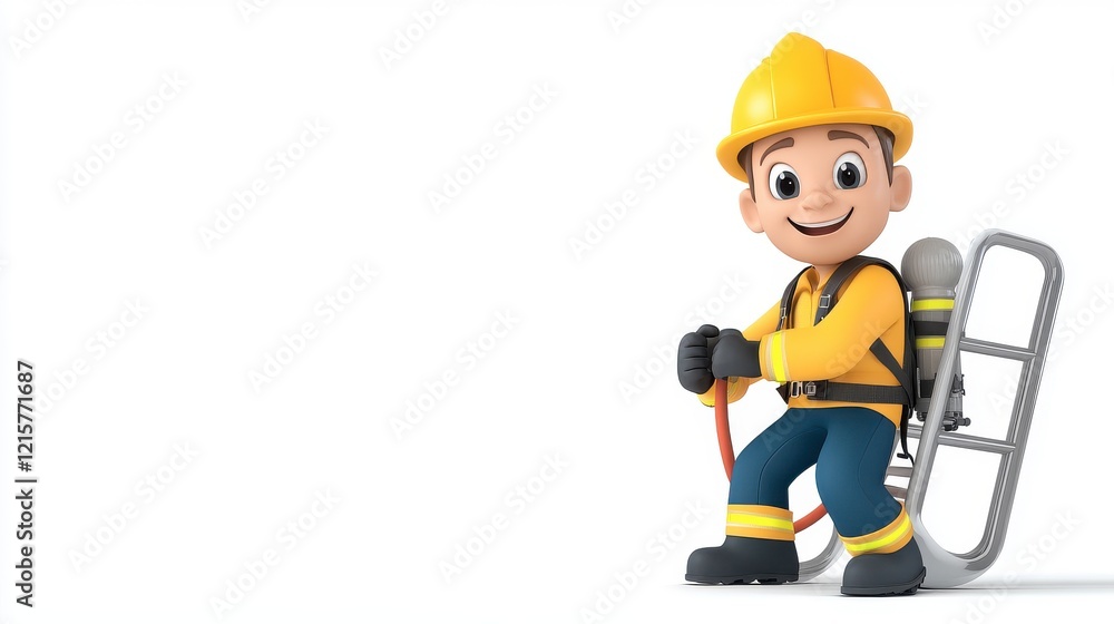 Cheerful Cartoon Character in Construction Outfit with Tools Cheerful Cartoon Character in Construction Outfit with Tools
