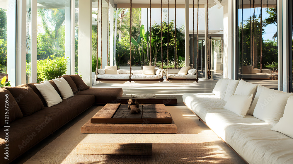 Spacious living room with ample sunlight and minimalistic furniture. Spacious living room with ample sunlight and minimalistic furniture.